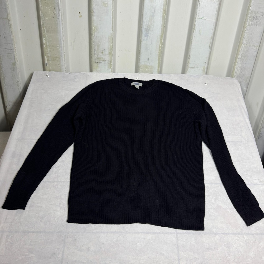 Old Navy Mens Pullover Sweater Black Ribbed Crew Neck Long Sleeve Winter Size L